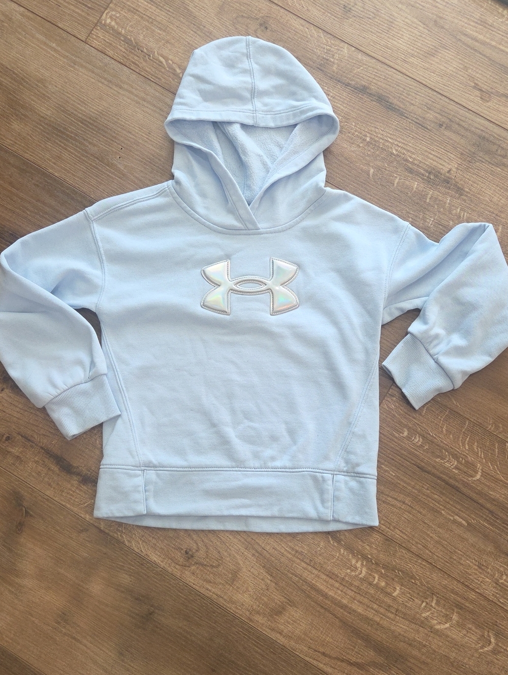 Under Armour Girls Pale Blue Hooded Pullover with Iridescent Logo